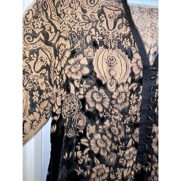 COLDWATER CREEK Floral Silk Rayon Black Velvet Long Sleeve Tunic Jacket - Picture 5 of 16